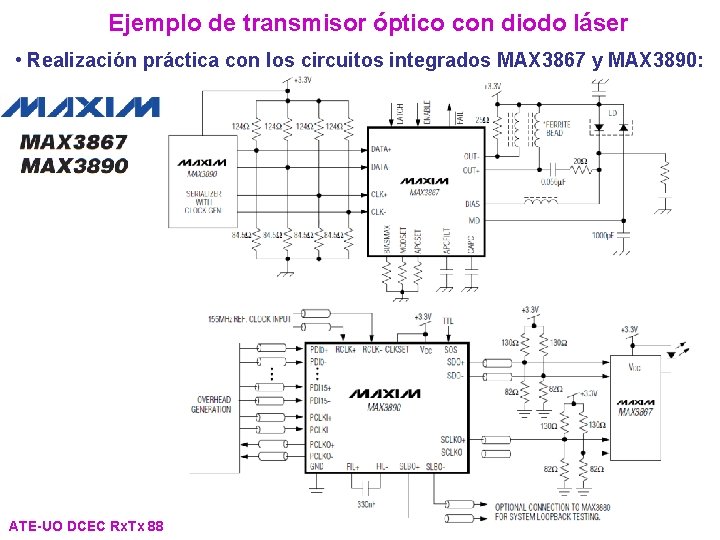 Ejemplo de transmisor óptico con diodo láser • Realización práctica con los circuitos integrados Ejemplo de transmisor óptico con diodo láser • Realización práctica con los circuitos integrados
