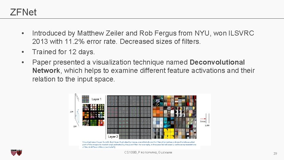 ZFNet • • • Introduced by Matthew Zeiler and Rob Fergus from NYU, won ZFNet • • • Introduced by Matthew Zeiler and Rob Fergus from NYU, won