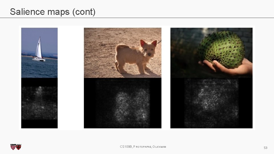 Salience maps (cont) CS 109 B, PROTOPAPAS, GLICKMAN 53 Salience maps (cont) CS 109 B, PROTOPAPAS, GLICKMAN 53