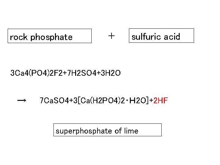 rock phosphate ＋ sulfuric acid 3 Ca 4(PO 4)2 F 2+7 H 2 SO