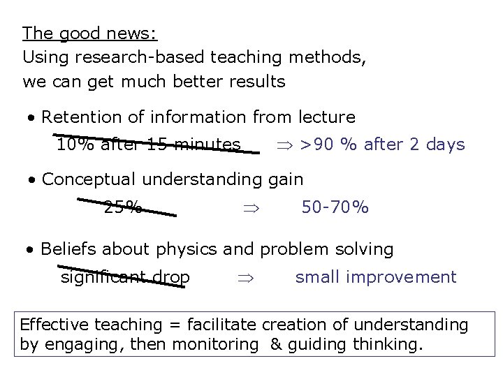 The good news: Using research-based teaching methods, we can get much better results •