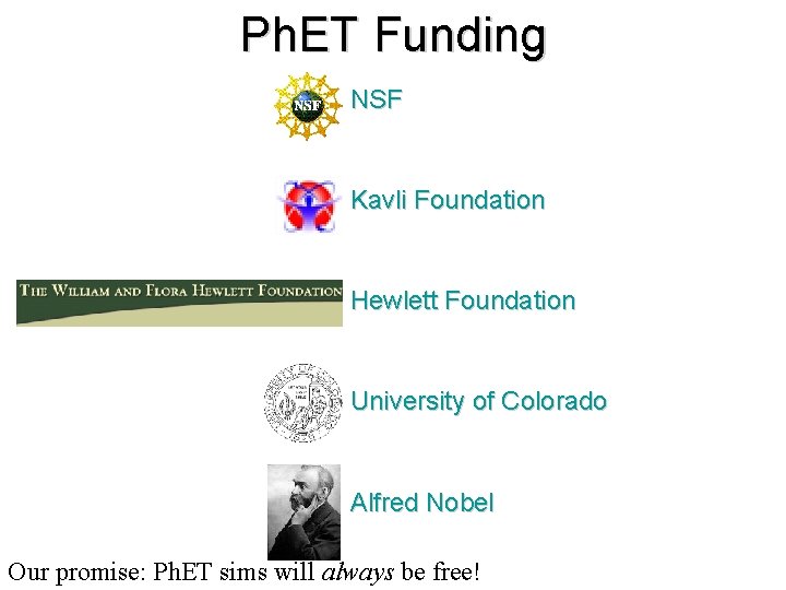 Ph. ET Funding NSF Kavli Foundation Hewlett Foundation University of Colorado Alfred Nobel Our