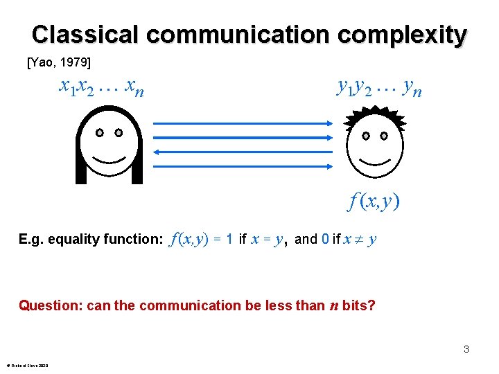 Classical communication complexity [Yao, 1979] x 1 x 2 xn y 1 y 2
