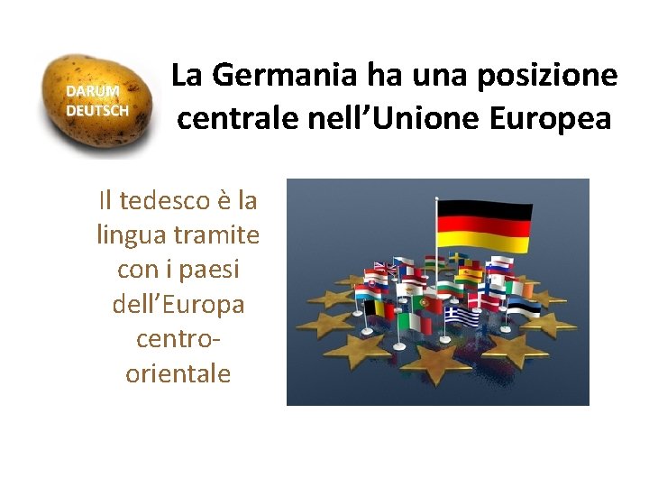 La Germania ha una posizione centrale nell’Unione Europea Il tedesco è la lingua tramite