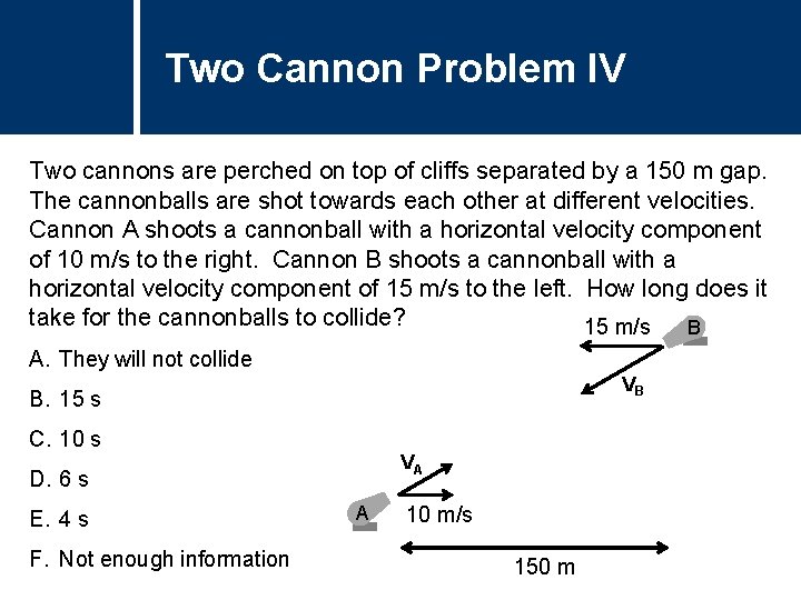 Two Cannon Problem IV Question Title Two cannons are perched on top of cliffs