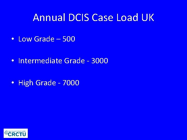 Annual DCIS Case Load UK • Low Grade – 500 • Intermediate Grade -