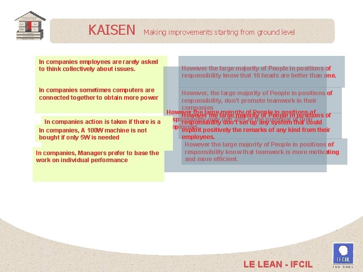KAISEN Making improvements starting from ground level In companies employees are rarely asked to