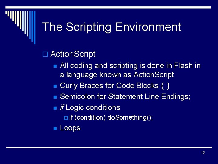 The Scripting Environment o Action. Script n n All coding and scripting is done