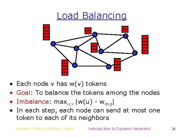 Load Balancing • • Each node v has w(v) tokens Goal: To balance the Load Balancing • • Each node v has w(v) tokens Goal: To balance the