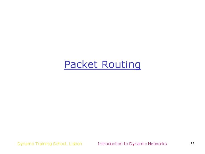 Packet Routing Dynamo Training School, Lisbon Introduction to Dynamic Networks 35 Packet Routing Dynamo Training School, Lisbon Introduction to Dynamic Networks 35