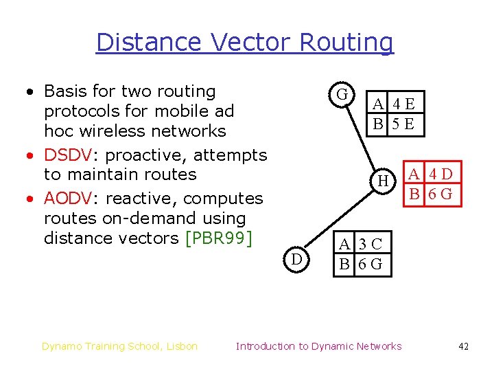 Distance Vector Routing • Basis for two routing protocols for mobile ad hoc wireless Distance Vector Routing • Basis for two routing protocols for mobile ad hoc wireless