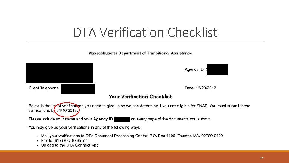 DTA Verification Checklist 12 DTA Verification Checklist 12