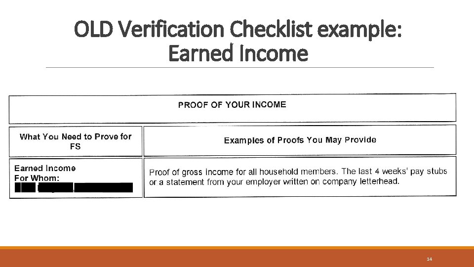 OLD Verification Checklist example: Earned Income 14 OLD Verification Checklist example: Earned Income 14