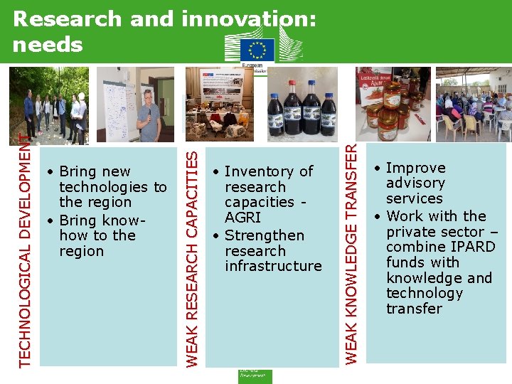  • Inventory of research capacities AGRI • Strengthen research infrastructure WEAK KNOWLEDGE TRANSFER