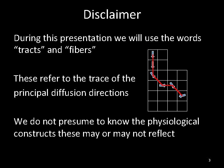 Disclaimer During this presentation we will use the words “tracts” and “fibers” These refer Disclaimer During this presentation we will use the words “tracts” and “fibers” These refer