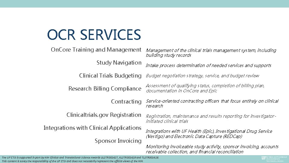 OCR SERVICES On. Core Training and Management of the clinical trials management system, including