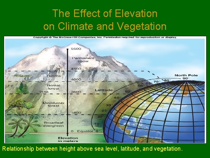 The Effect of Elevation on Climate and Vegetation Relationship between height above sea level,