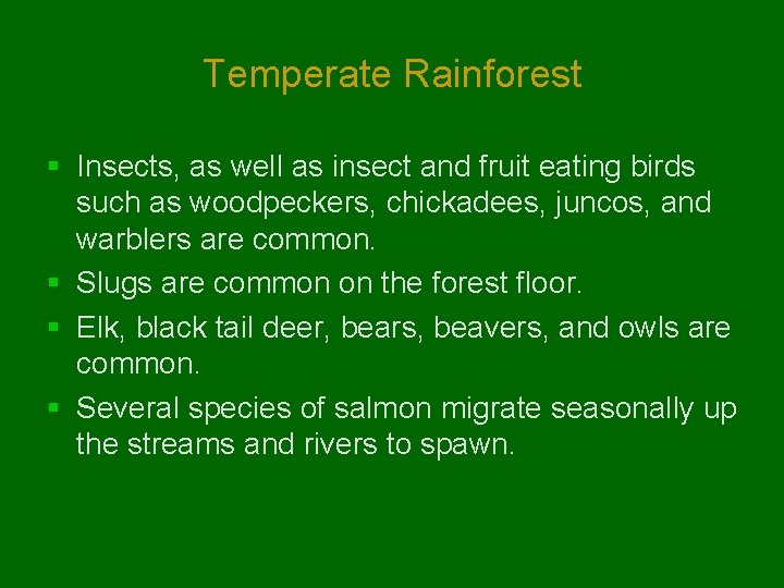 Temperate Rainforest § Insects, as well as insect and fruit eating birds such as