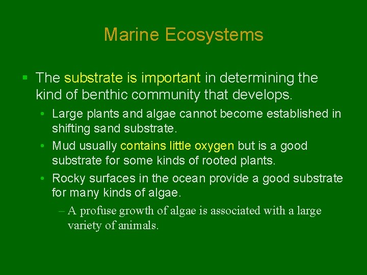 Marine Ecosystems § The substrate is important in determining the kind of benthic community