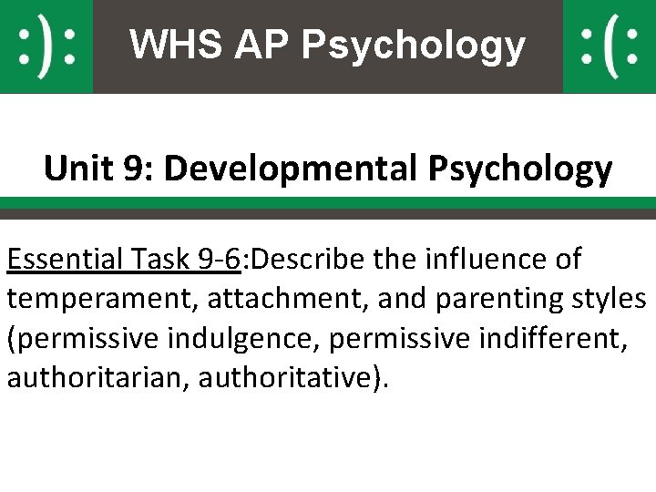 WHS AP Psychology Unit 9: Developmental Psychology Essential Task 9 -6: Describe the influence