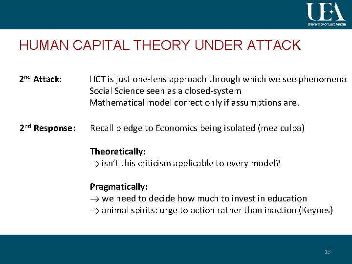 HUMAN CAPITAL THEORY UNDER ATTACK 2 nd Attack: HCT is just one-lens approach through