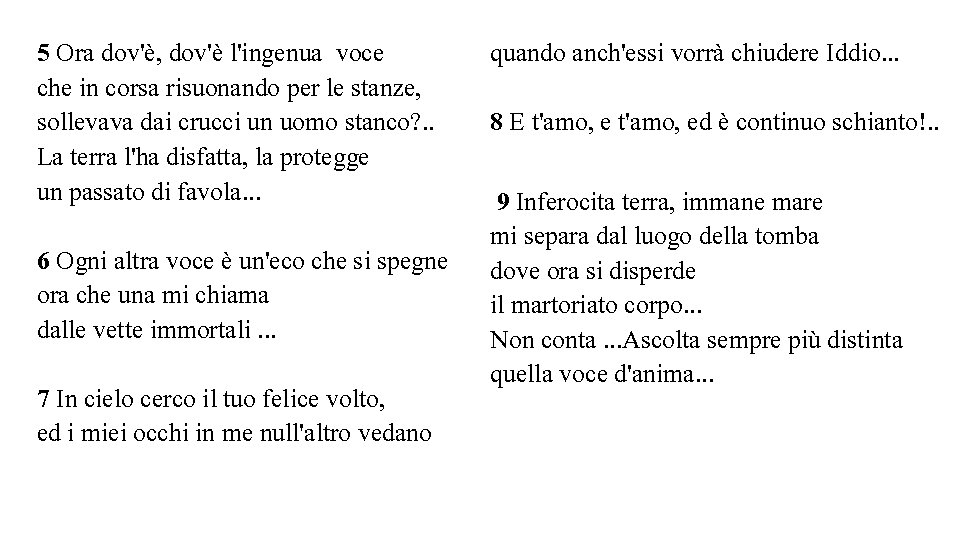 5 Ora dov'è, dov'è l'ingenua voce che in corsa risuonando per le stanze, sollevava