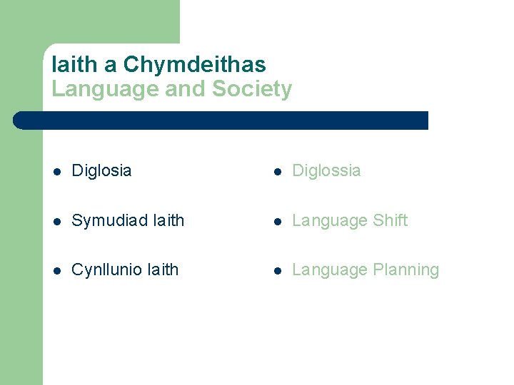 Iaith a Chymdeithas Language and Society l Diglosia l Diglossia l Symudiad Iaith l