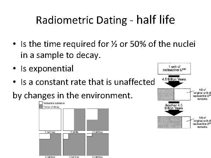 Radiometric Dating - half life • Is the time required for ½ or 50%