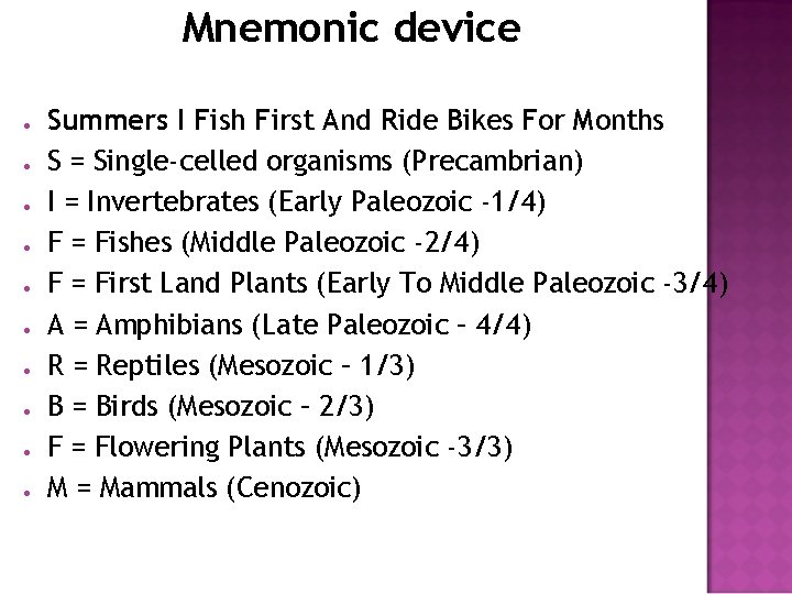 Mnemonic device ● ● ● ● ● Summers I Fish First And Ride Bikes