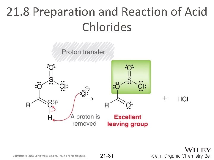 21. 8 Preparation and Reaction of Acid Chlorides Copyright © 2015 John Wiley &