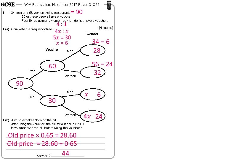 AQA Foundation: November 2017 Paper 3, Q 26 1 = 90 34 men and