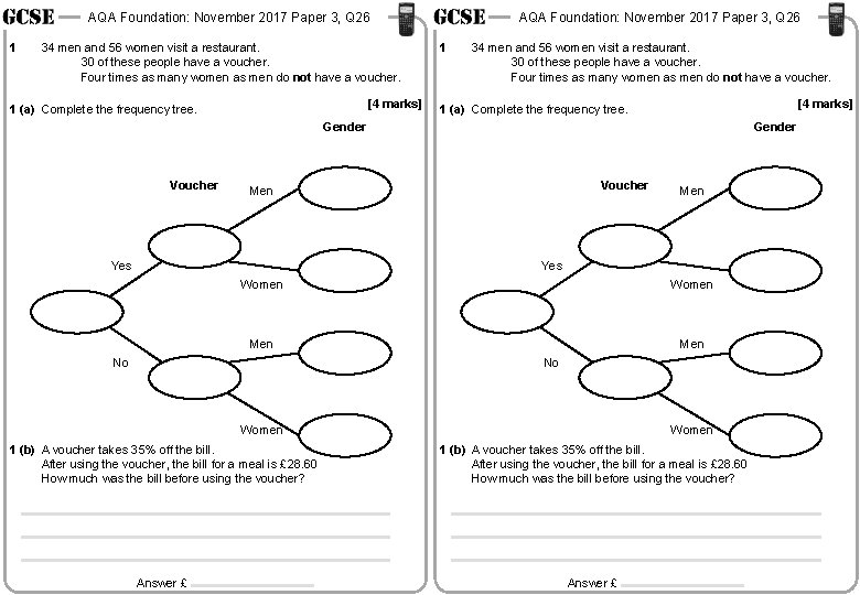 AQA Foundation: November 2017 Paper 3, Q 26 1 34 men and 56 women