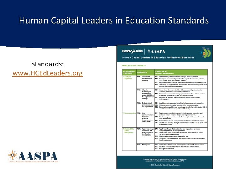 Human Capital Leaders in Education Standards: www. HCEd. Leaders. org 