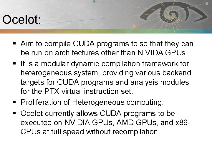 Ocelot: Pnmath § Aim to compile CUDA programs to so that they can be