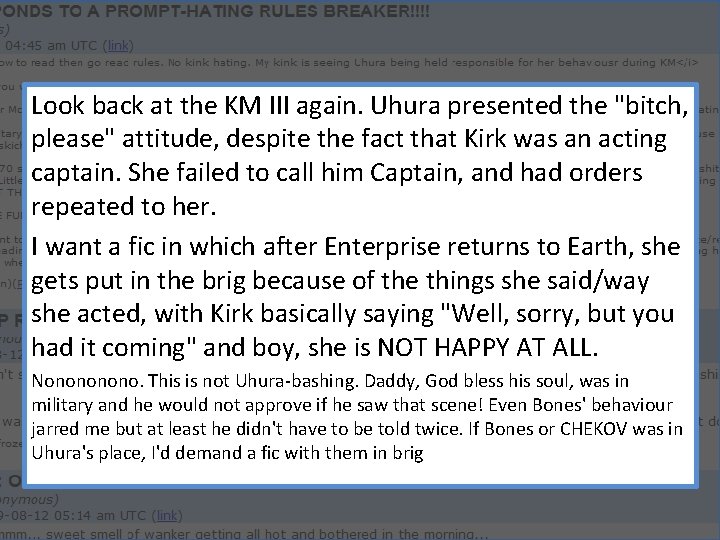 Look back at the KM III again. Uhura presented the "bitch, please" attitude, despite