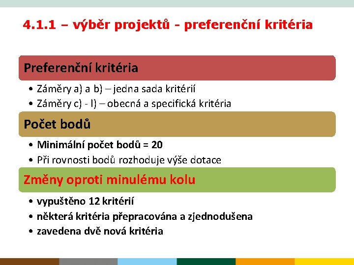 4. 1. 1 – výběr projektů - preferenční kritéria Preferenční kritéria • Záměry a)