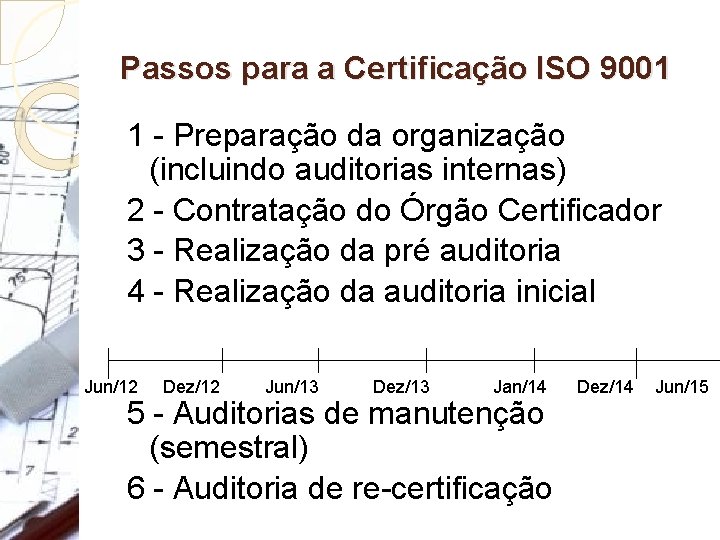 Passos para a Certificação ISO 9001 1 - Preparação da organização (incluindo auditorias internas)