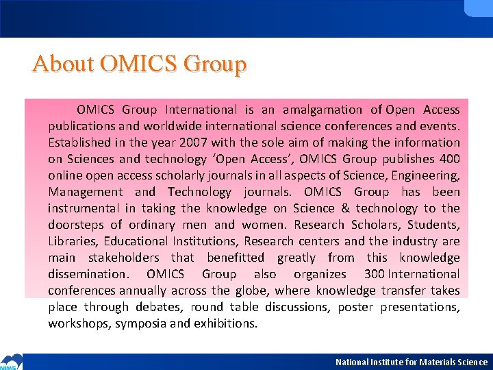 About OMICS Group International is an amalgamation of Open Access publications and worldwide international