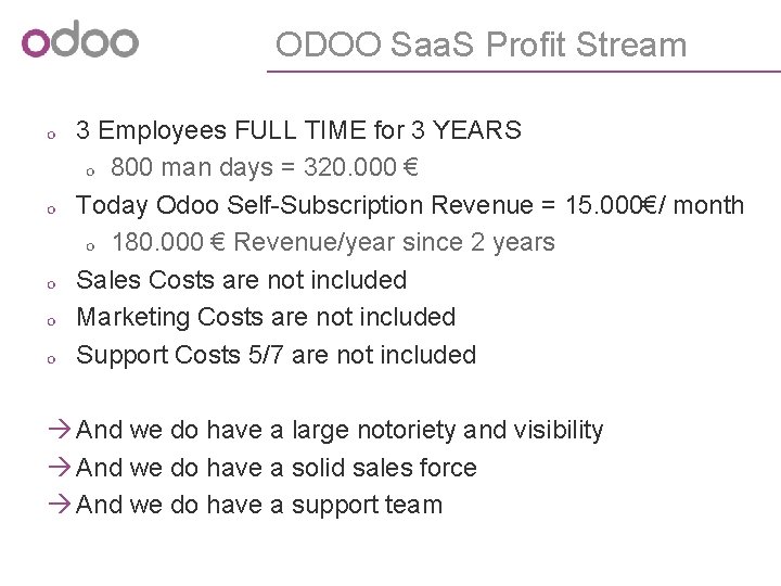 ODOO Saa. S Profit Stream o 3 Employees FULL TIME for 3 YEARS o
