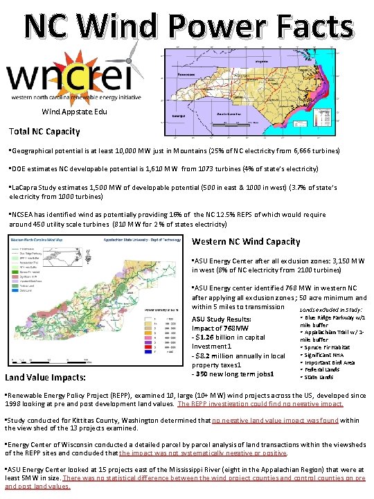 NC Wind Power Facts Wind. Appstate. Edu Total NC Capacity • Geographical potential is
