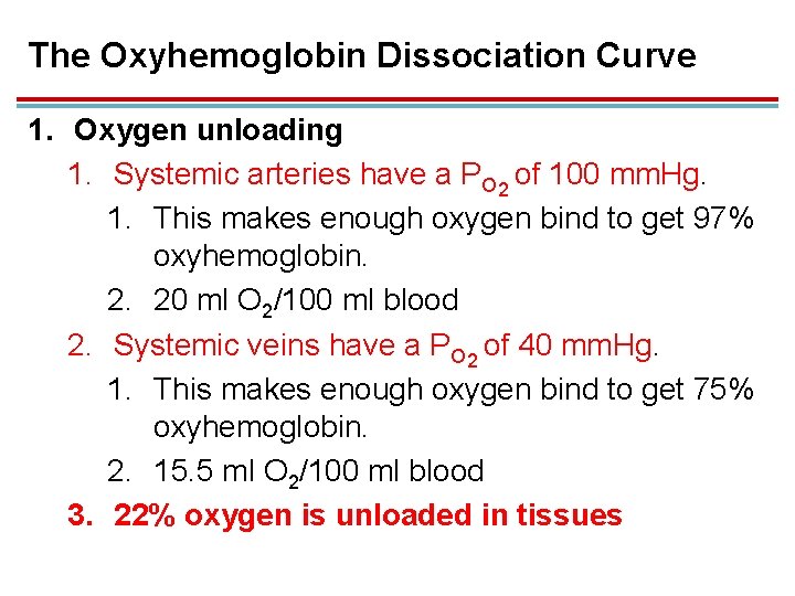 The Oxyhemoglobin Dissociation Curve 1. Oxygen unloading 1. Systemic arteries have a PO 2