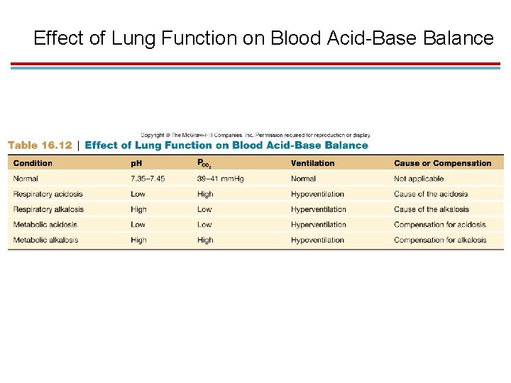 Effect of Lung Function on Blood Acid-Base Balance 