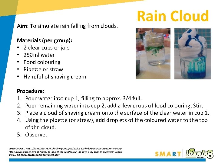 Aim: To simulate rain falling from clouds. Rain Cloud Materials (per group): • 2