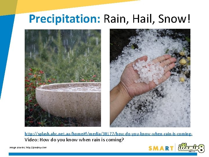 Precipitation: Rain, Hail, Snow! http: //splash. abc. net. au/home#!/media/30177/how-do-you-know-when-rain-is-coming- Video: How do you know