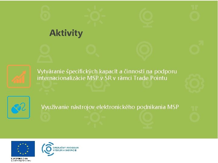 Aktivity Vytváranie špecifických kapacít a činností na podporu internacionalizácie MSP v SR v rámci