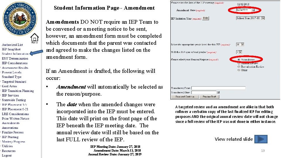 Student Information Page - Amendments DO NOT require an IEP Team to be convened