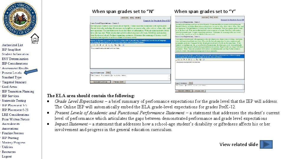 When span grades set to “N” When span grades set to “Y” The ELA