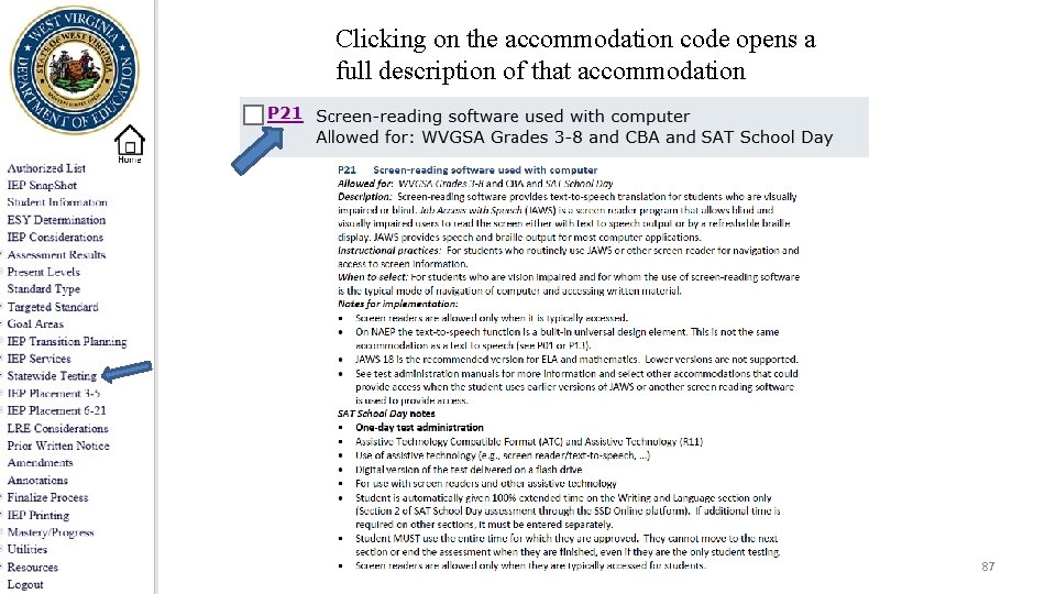 Clicking on the accommodation code opens a full description of that accommodation 87 