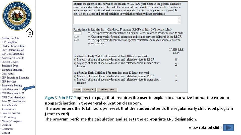 Ages 3 -5 in RECP opens to a page that requires the user to