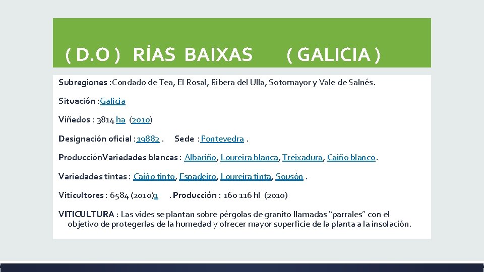  ( D. O ) RÍAS BAIXAS ( GALICIA ) Subregiones : Condado de